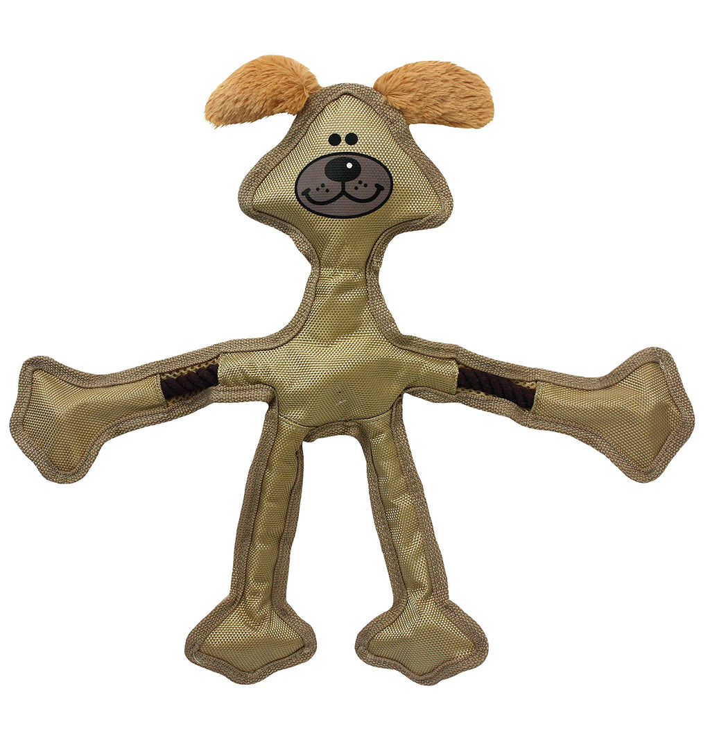 Single tan Multipet Skele-Ropes dog-shaped toy with furry ears and long limbs on a white background
