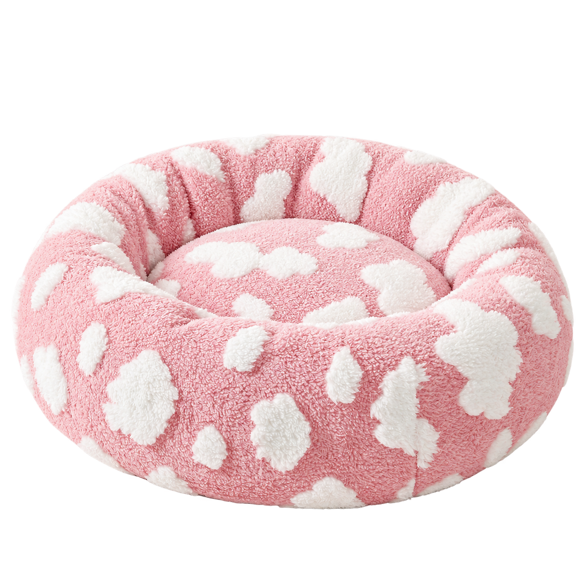 Due Felice 23-Inch Fluffy Donut Dog & Cat Bed with Removable Washable Cover – Pink/White Cloud – isolated product