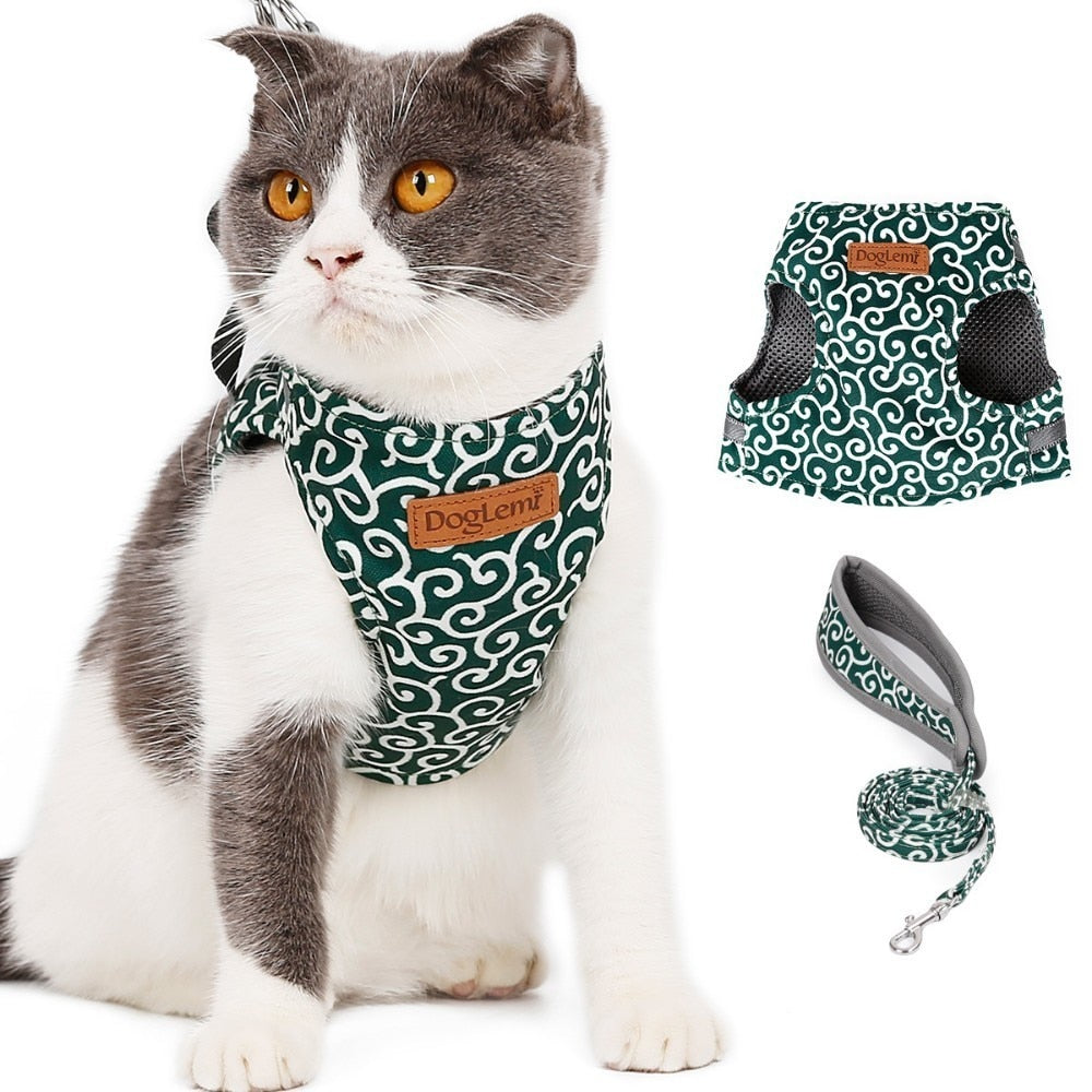 Adjustable Cloth Harness & Leash for Cats and Small Dogs