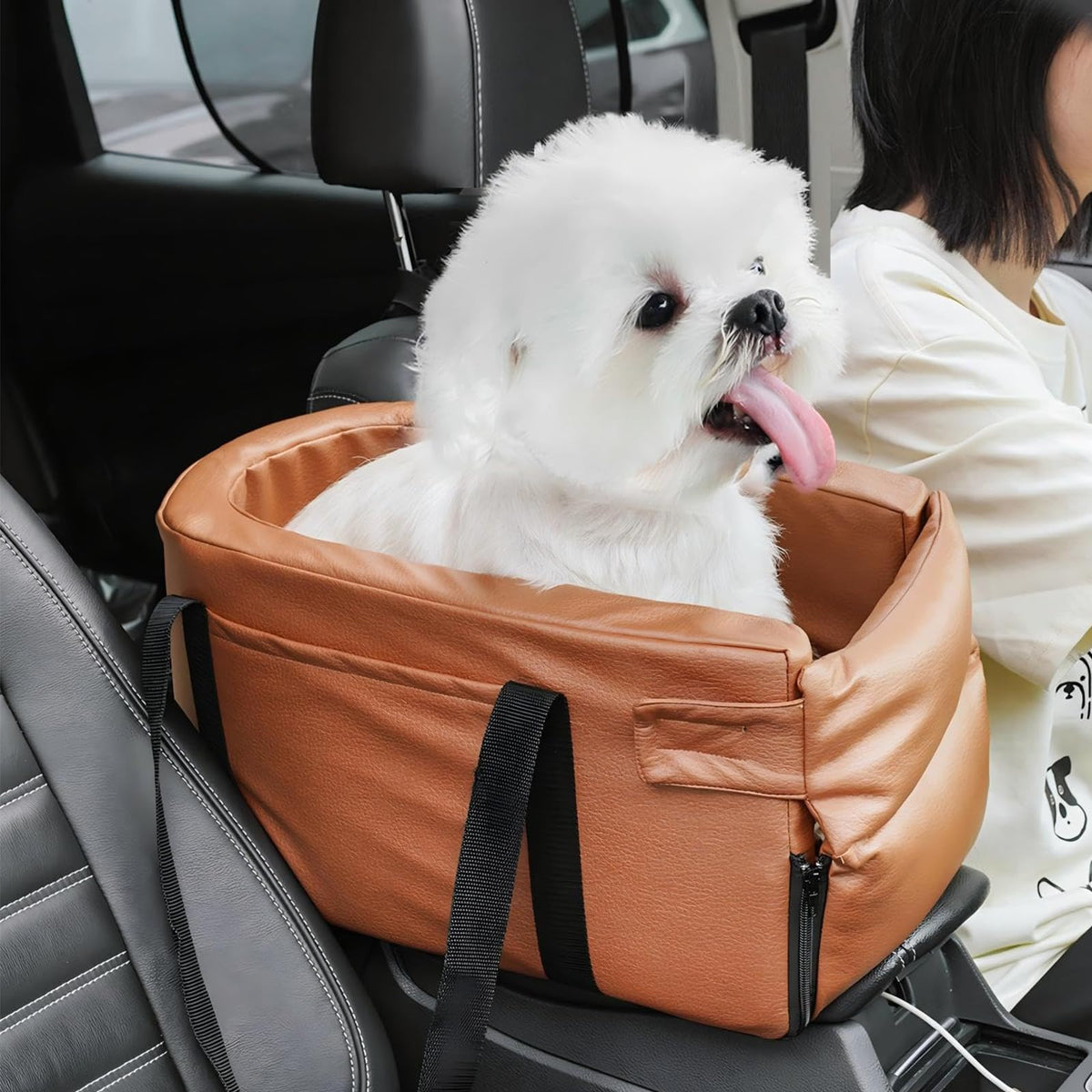 Brown Console Pet Car Seat with Storage Pocket – Medium