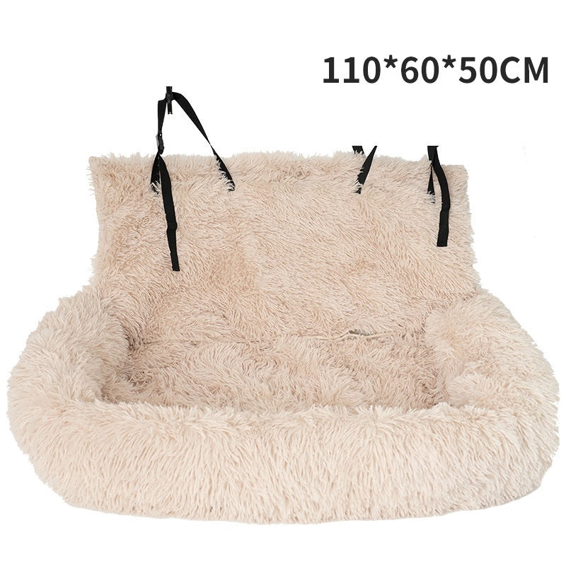 Beige Shaggy Pet Car Seat Bed