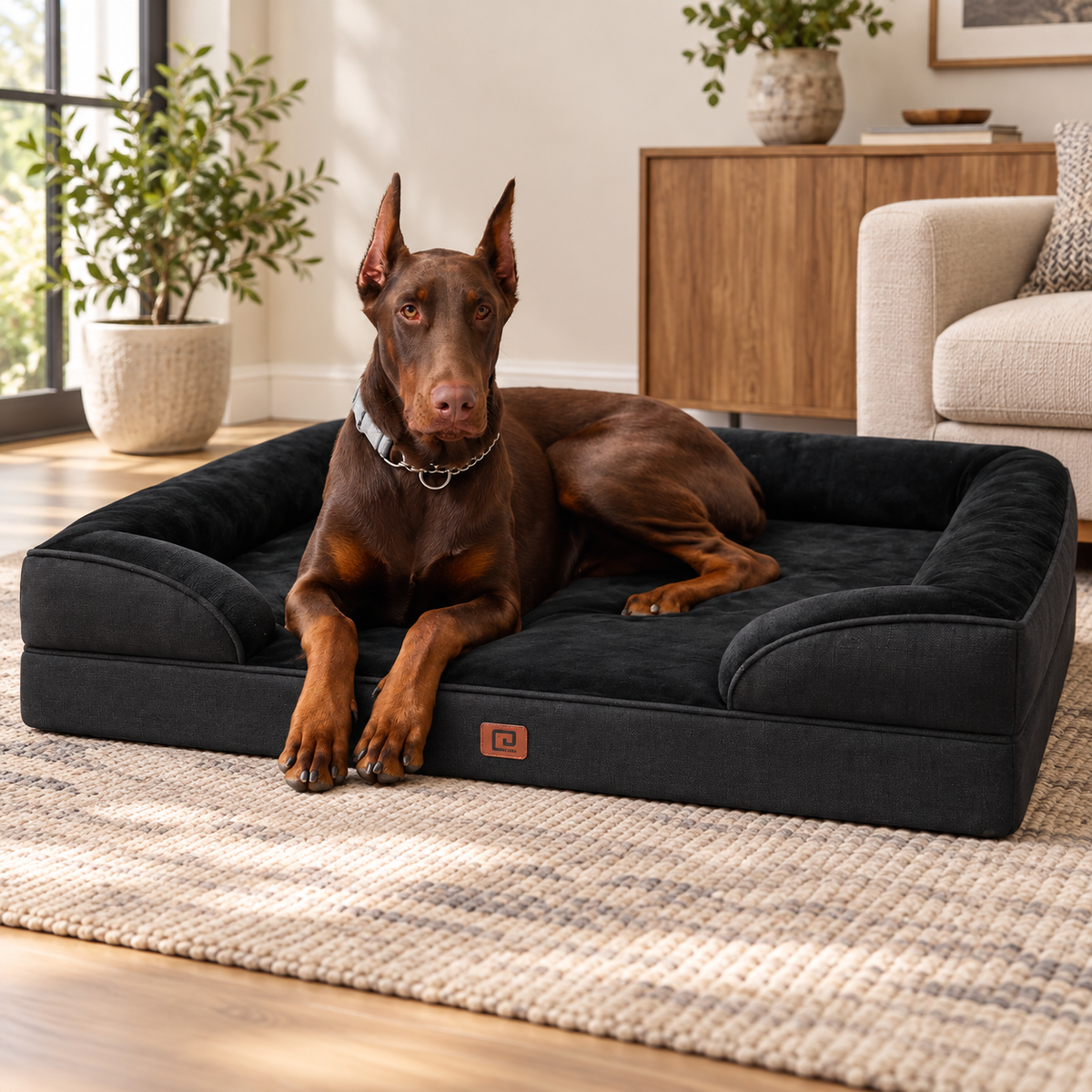 Product Name: EHEYCIGA XL Waterproof Memory Foam Orthopedic Dog Bed with Removable Washable Cover – Black – home setting