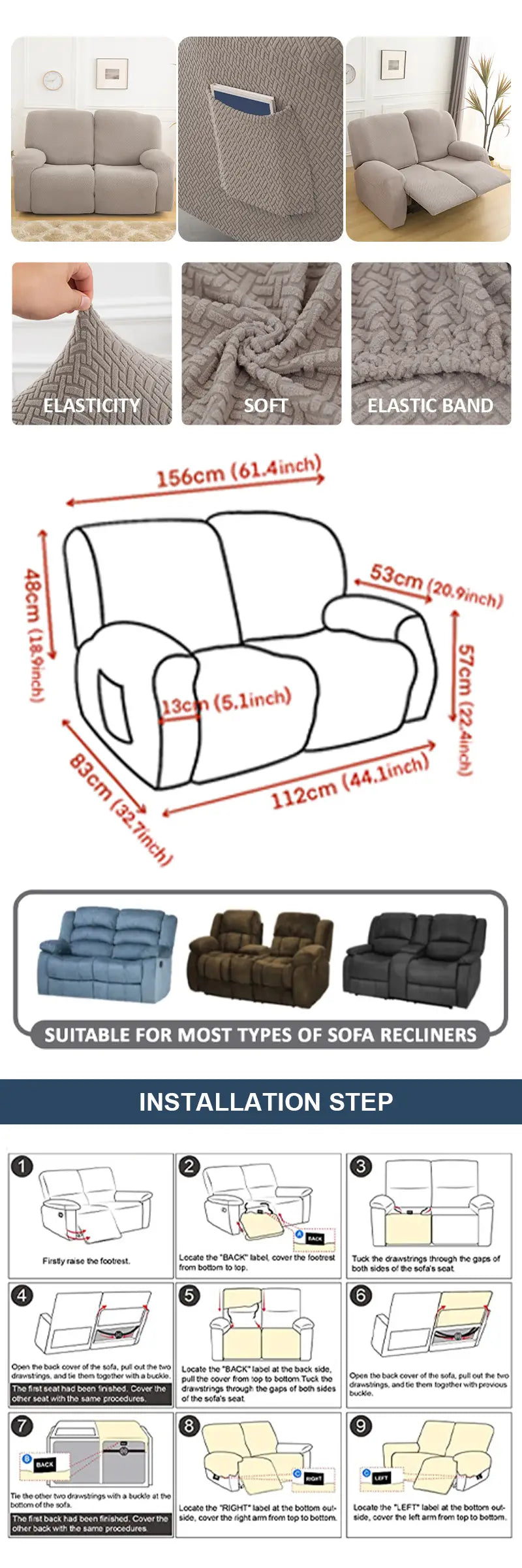 Velvet Pet Reclining Loveseat Cover – 6-Piece Set