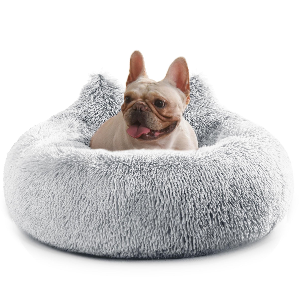 Westen Home 27-Inch Fluffy Donut Dog Bed with Non-Slip Base – Washable, Light Grey