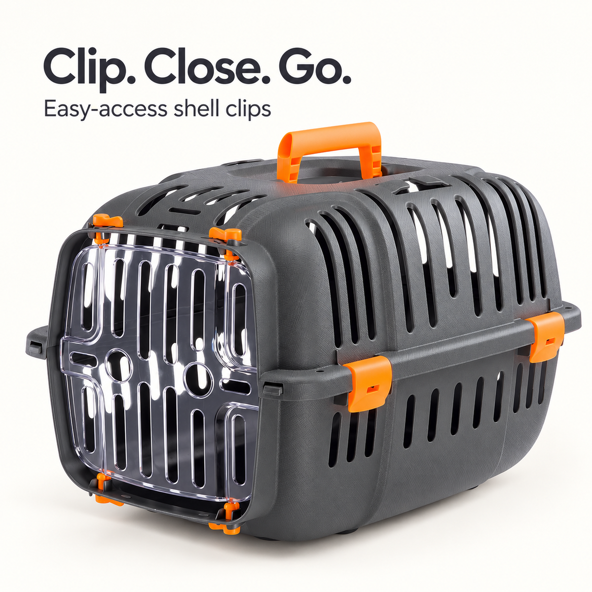Ferplast Jet 10 orange shell clips and ventilated grey body