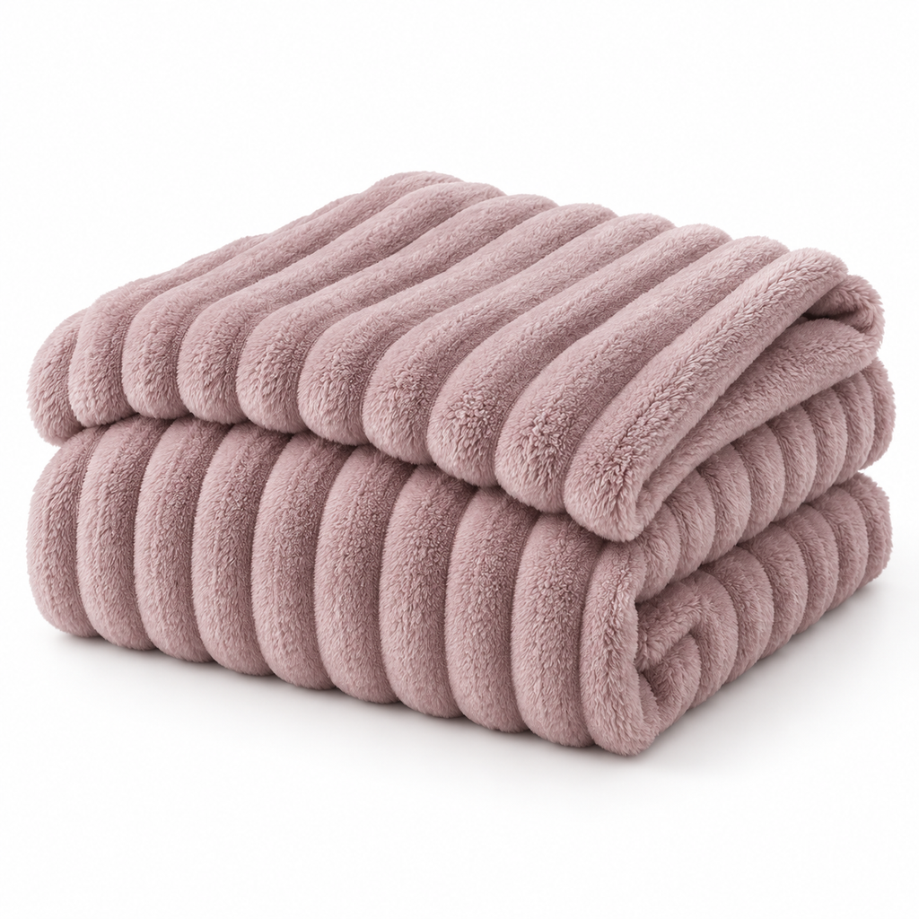Folded ribbed flannel throw on white