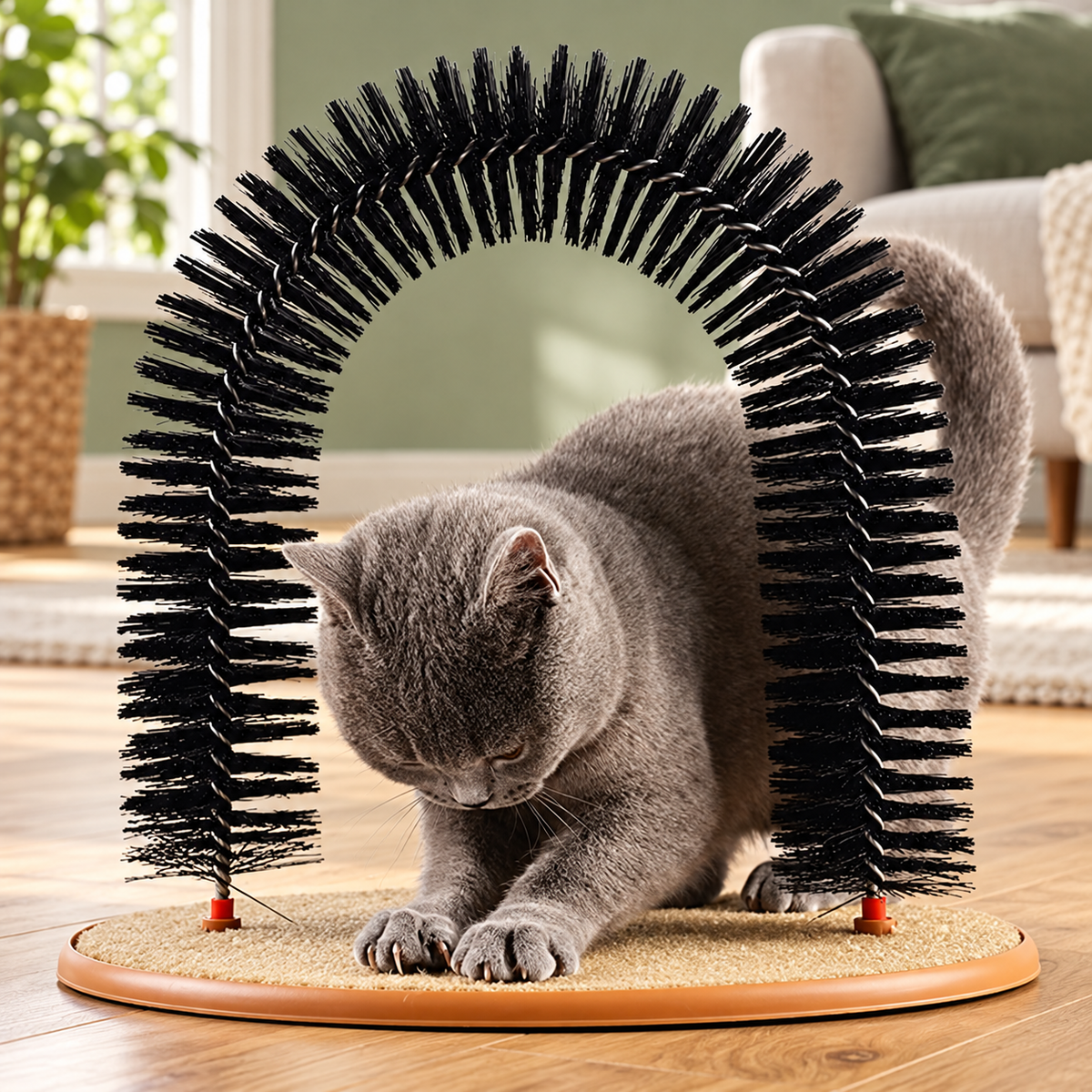 Purrfect Arch Cat Self-Grooming Brush with Carpet Base – with cat