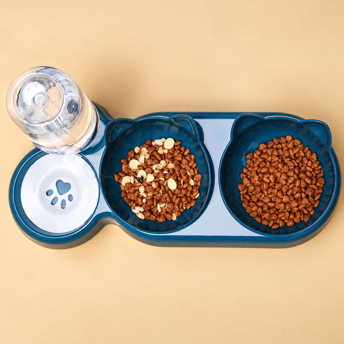 Triple Cat Feeding Station with Gravity Water Bottle – Dark Blue construction detail