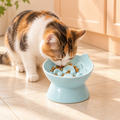 LE SERVETA Cat-Ear Ceramic Slow Feeder Bowl – Blue used by a cat