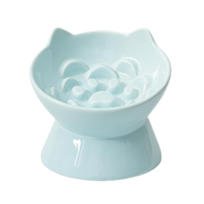 LE SERVETA Cat-Ear Ceramic Slow Feeder Bowl – Blue product view