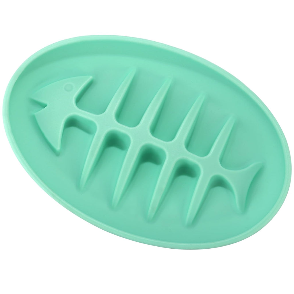 Doweiss Fishbone Silicone Slow Feeder Cat Bowl – Mint Green product view