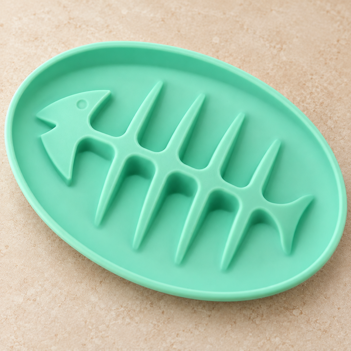 Doweiss Fishbone Silicone Slow Feeder Cat Bowl – Mint Green material and construction detail