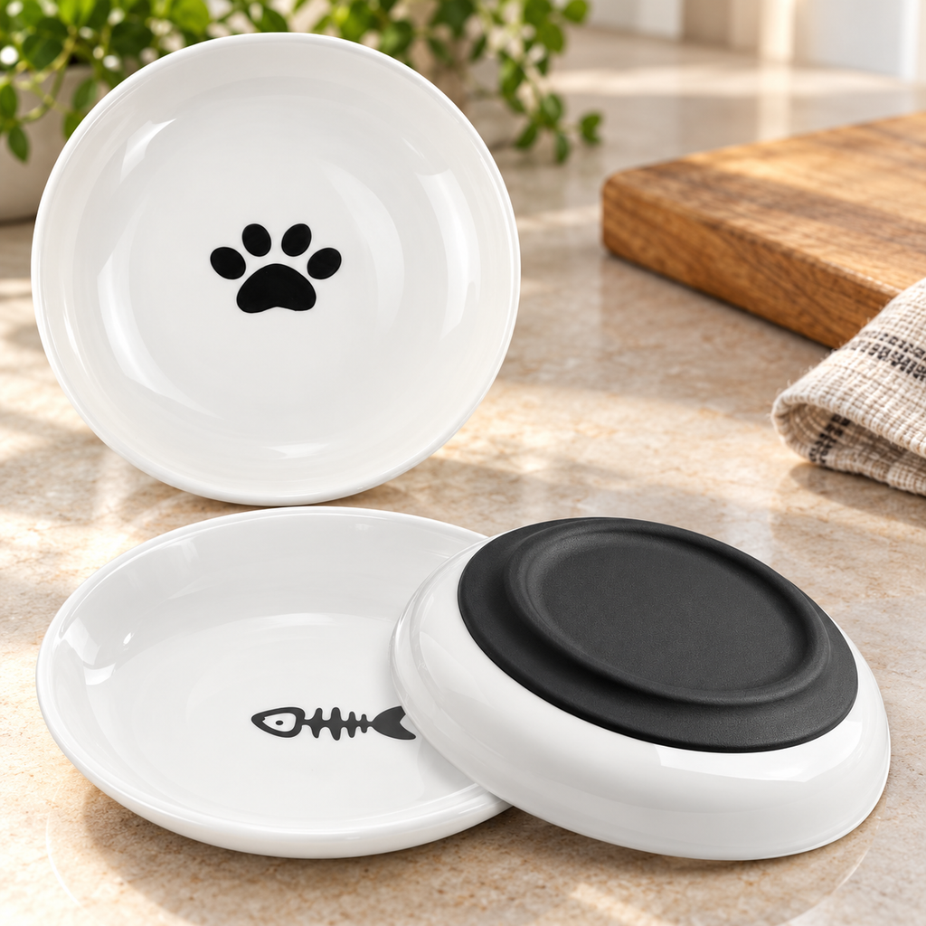 Paw & Fishbone Ceramic Cat Dishes – 3 Pieces material and construction detail