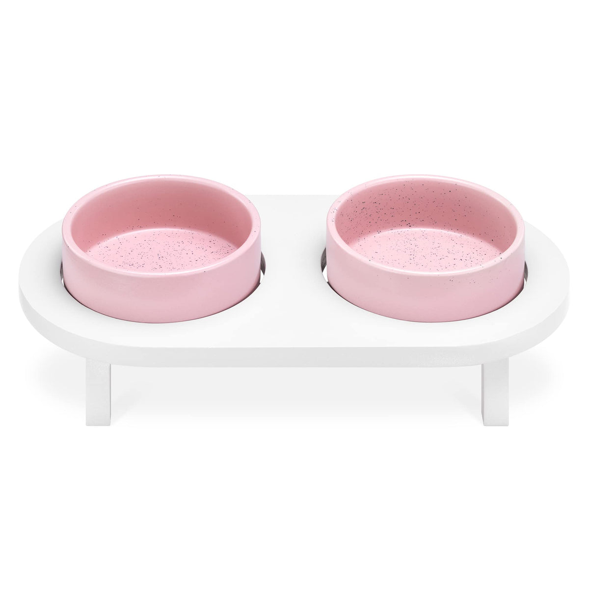 Navaris Raised Double Ceramic Cat Bowl Stand – White & Pink product view