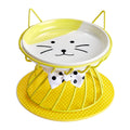 Cat-Face Ceramic Bowl with Raised Stand – Yellow product view