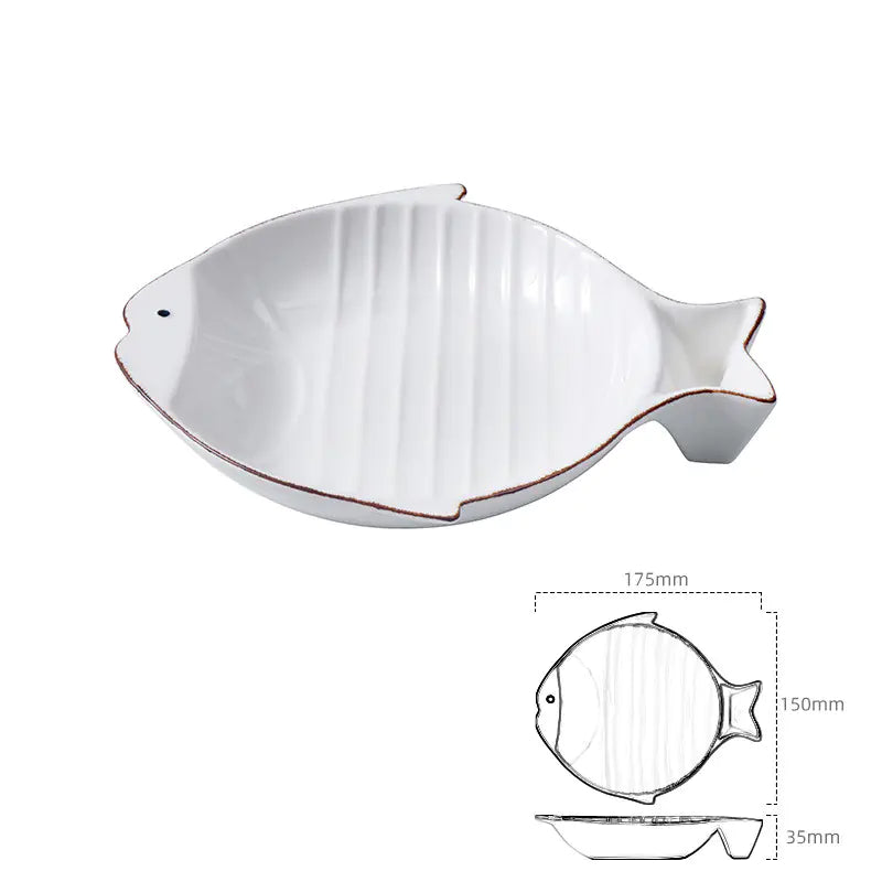 Fish-Shaped Ceramic Cat Dish – Brown Rim supplier variant dimensions