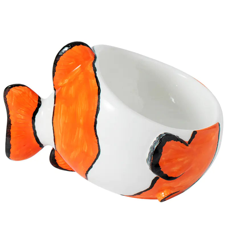 Clownfish Ceramic Cat Bowl – Orange & White product view