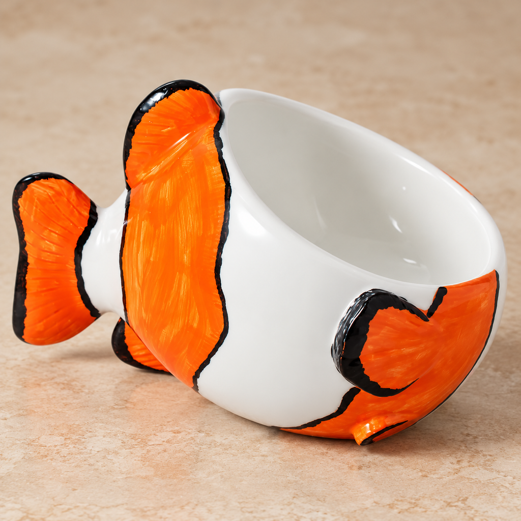 Clownfish Ceramic Cat Bowl – Orange & White material and construction detail