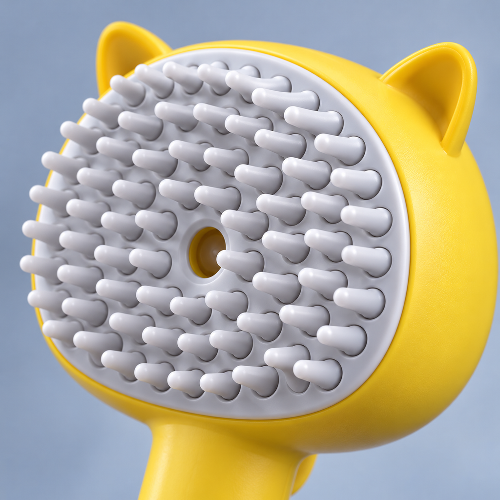 Cat-Ear Mist Grooming Brush – Yellow — detail view