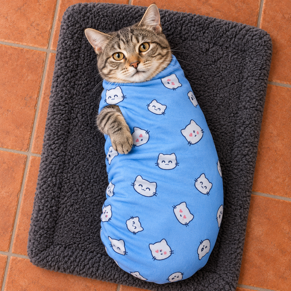 Supet Self-Adherent Cat Grooming Wrap – Blue Cat Print, Large — main view
