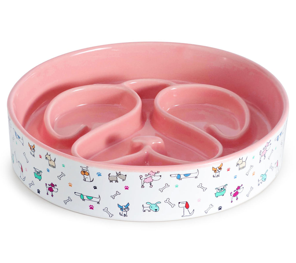 PawMeow Ceramic Maze Slow Feeder Dog Bowl – Pink, 8 in product view
