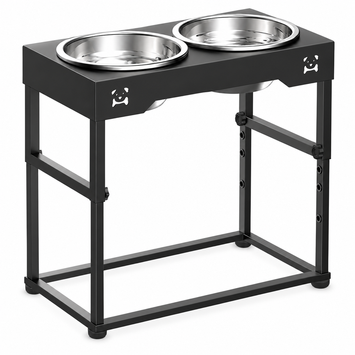 Height-Adjustable Double Dog Feeding Station – Black – clear product view