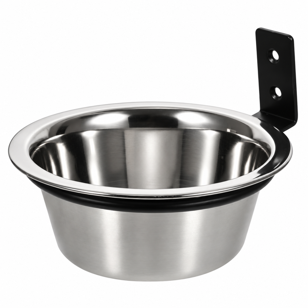 Hohopeti Wall-Mounted Stainless Steel Dog Bowl – Silver & Black – material and construction detail