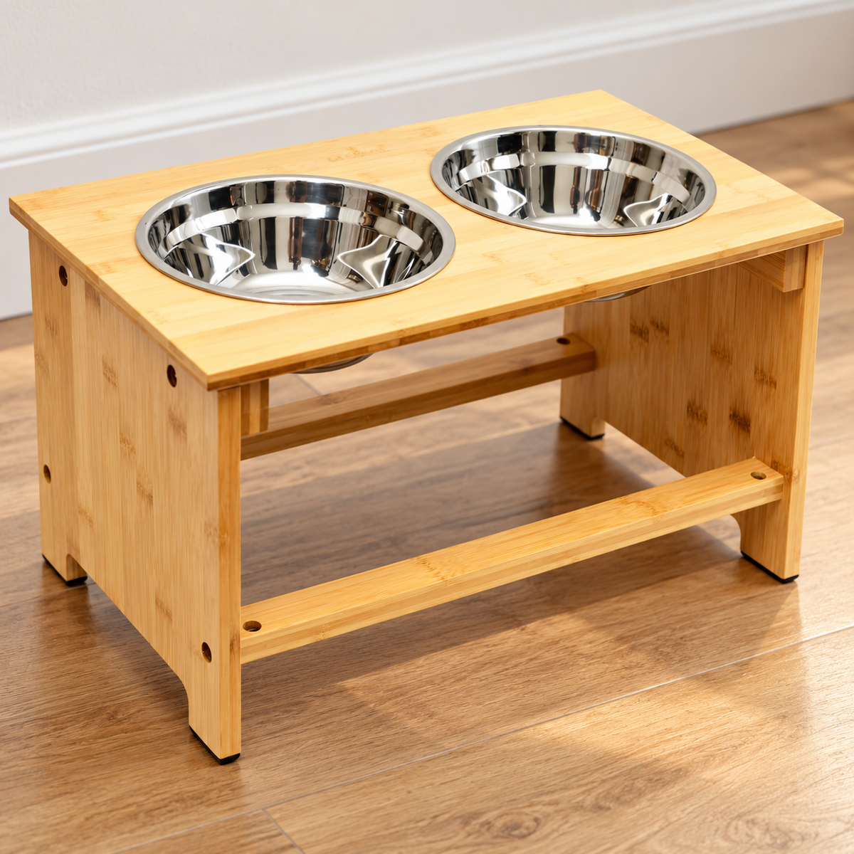 DECOMIL Bamboo Double Dog Feeding Station – material and construction detail
