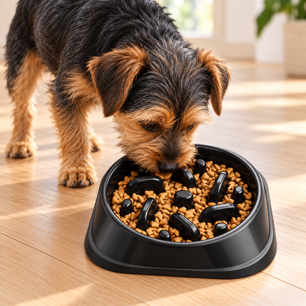 UPSKY Slow Feeder Dog Bowl – Black, 2 Cups – dog using the bowl in a natural setting
