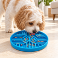Safe Silo Silicone Channel Slow Feeder Dog Bowl – Blue – dog using the bowl in a natural setting