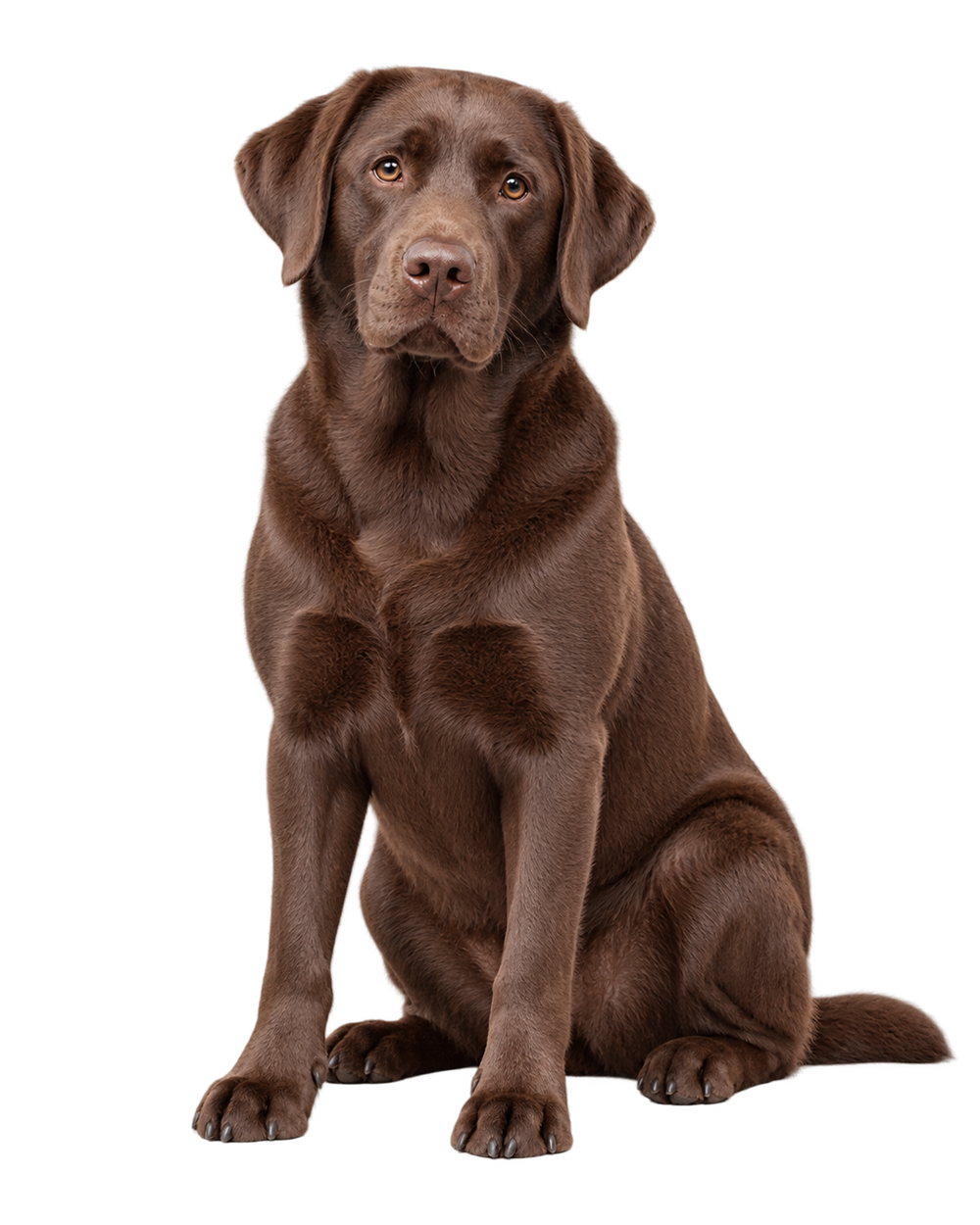Chocolate Labrador sitting and looking at the camera