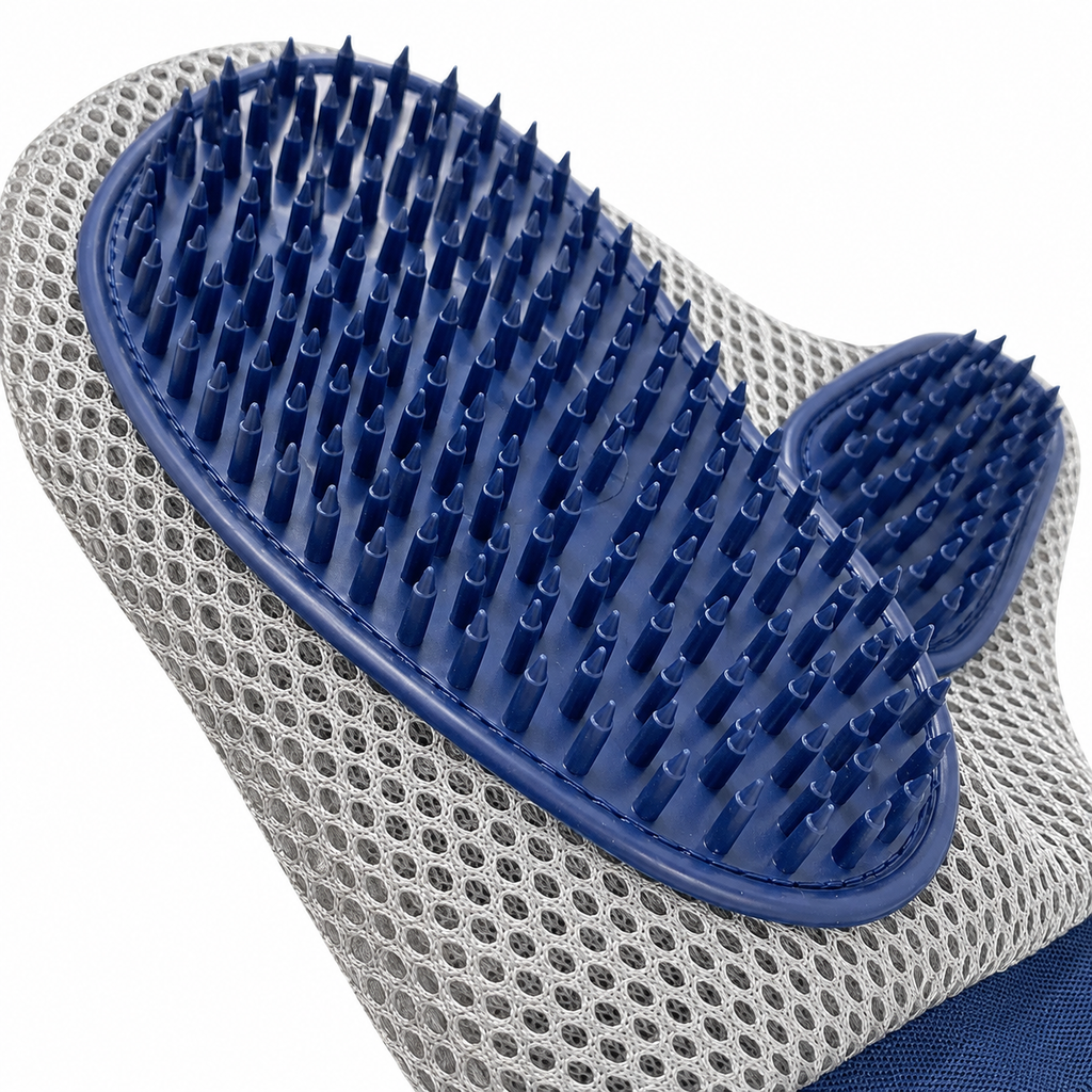 Close-up of rubber bristles and grey mesh