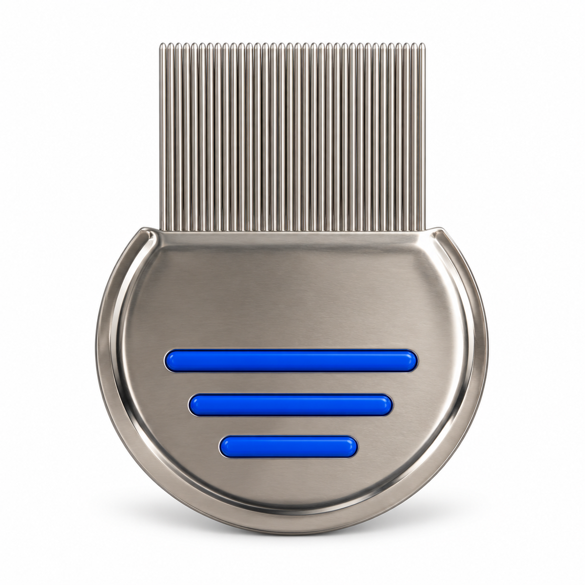 One blue-accent stainless steel grooming comb