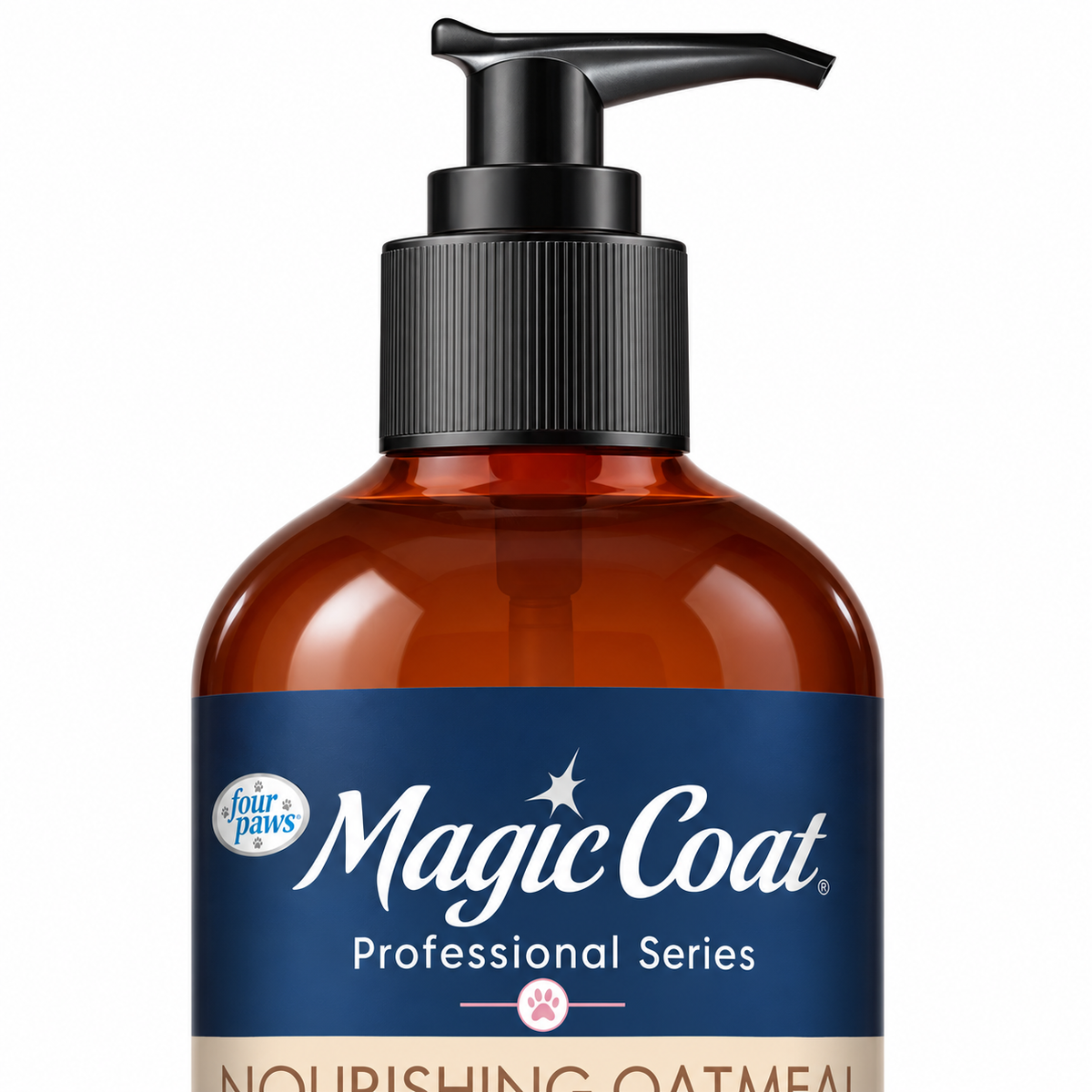 Detail of the black pump and amber Magic Coat bottle