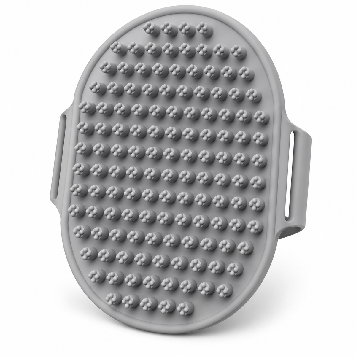 Single grey silicone dog bath brush on white