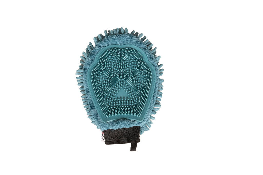 Pacific Blue microfiber and silicone grooming mitt on white