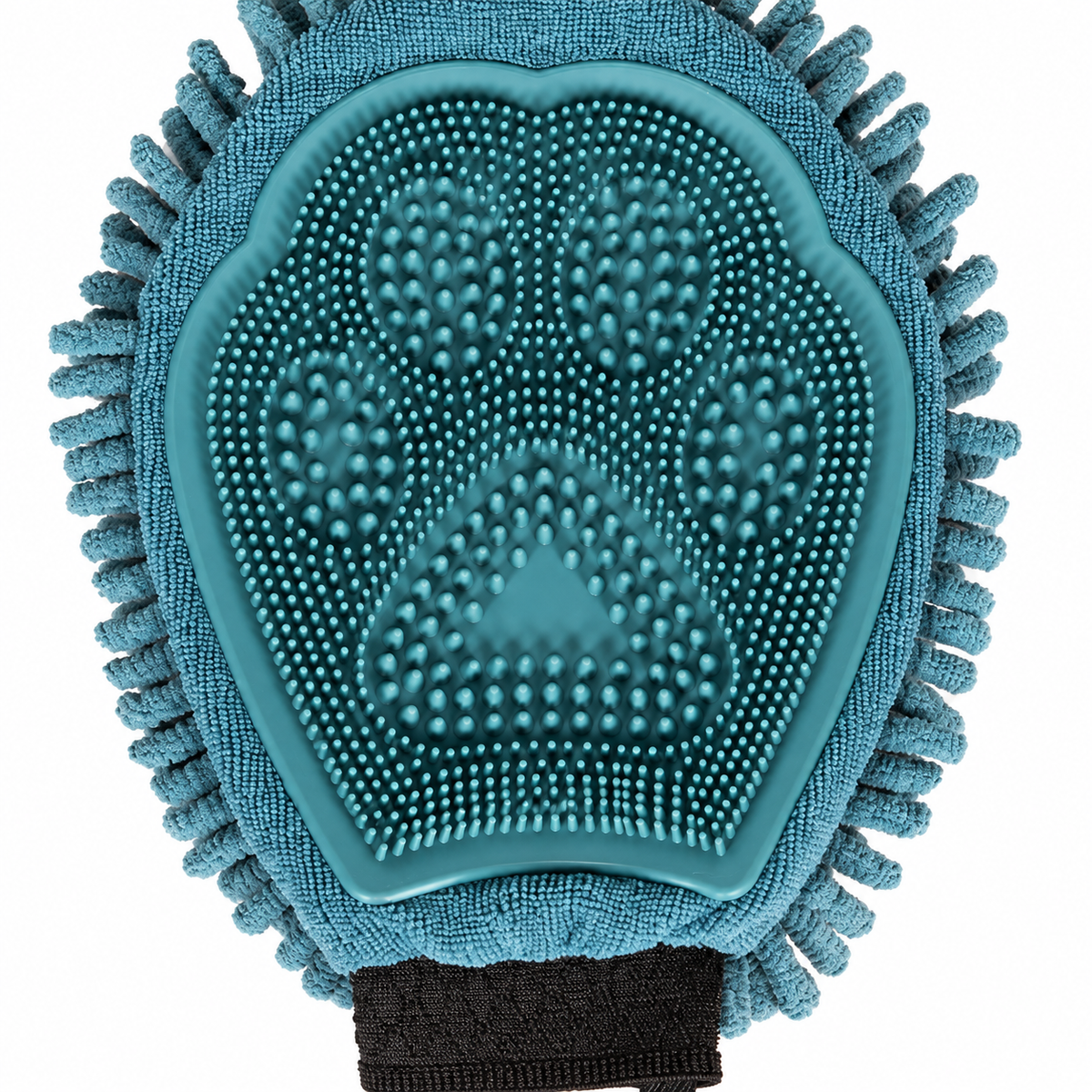 Detail of the silicone paw-pattern palm and microfiber fringe