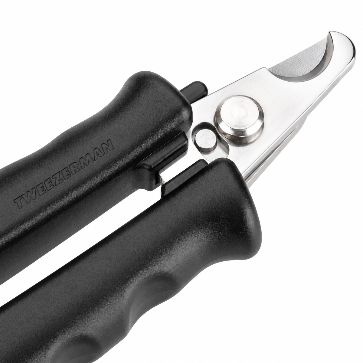 Detail of stainless steel cutting blades and black handles