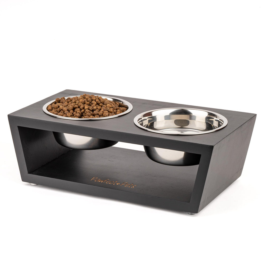 Pawfect Pets black stand and two removable bowls on white