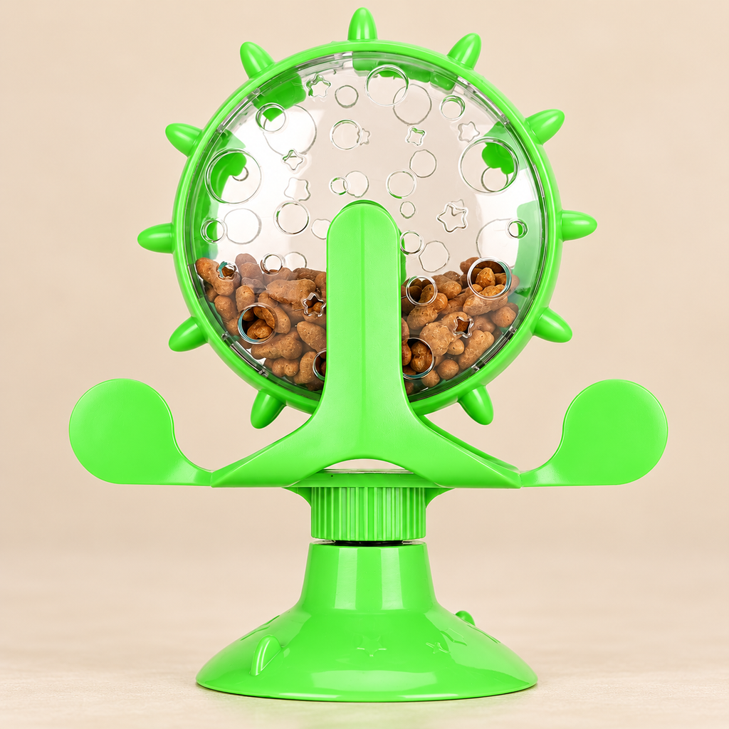 Detail of transparent treat wheel and green support