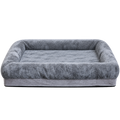 Grey plush four-sided dog bed, isolated