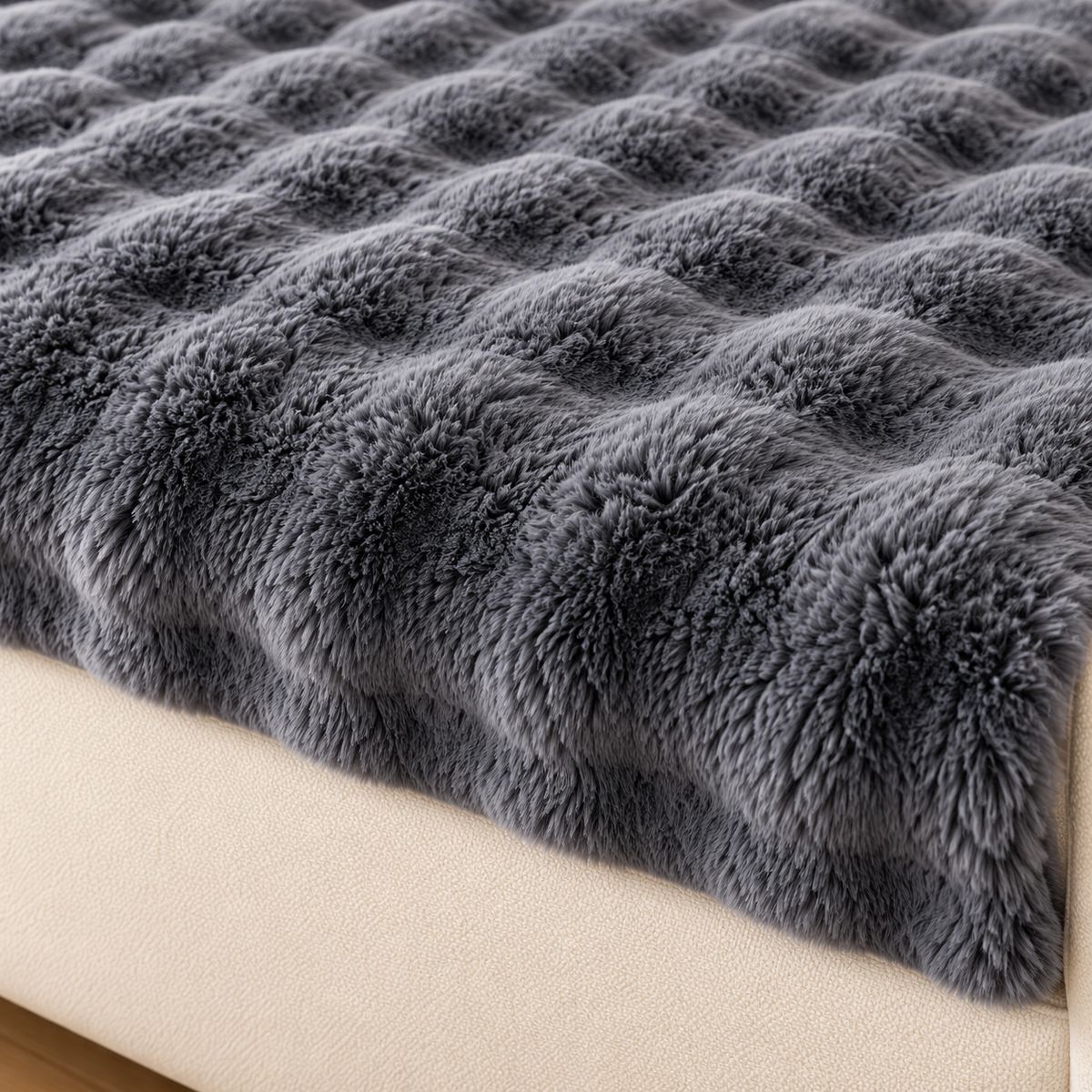 tianxinbaobei Faux Rabbit Fur Sofa Panel – Dark Grey, 36 × 63 in — fabric detail