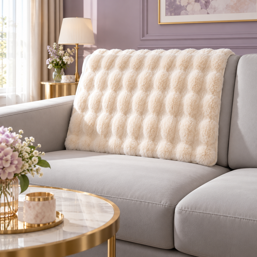 MDSASFD Faux Fur Sofa Panel – Beige White, 36 × 36 in – living room