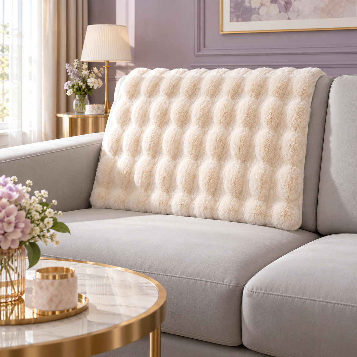 MDSASFD Faux Fur Sofa Panel – Beige White, 36 × 36 in – living room