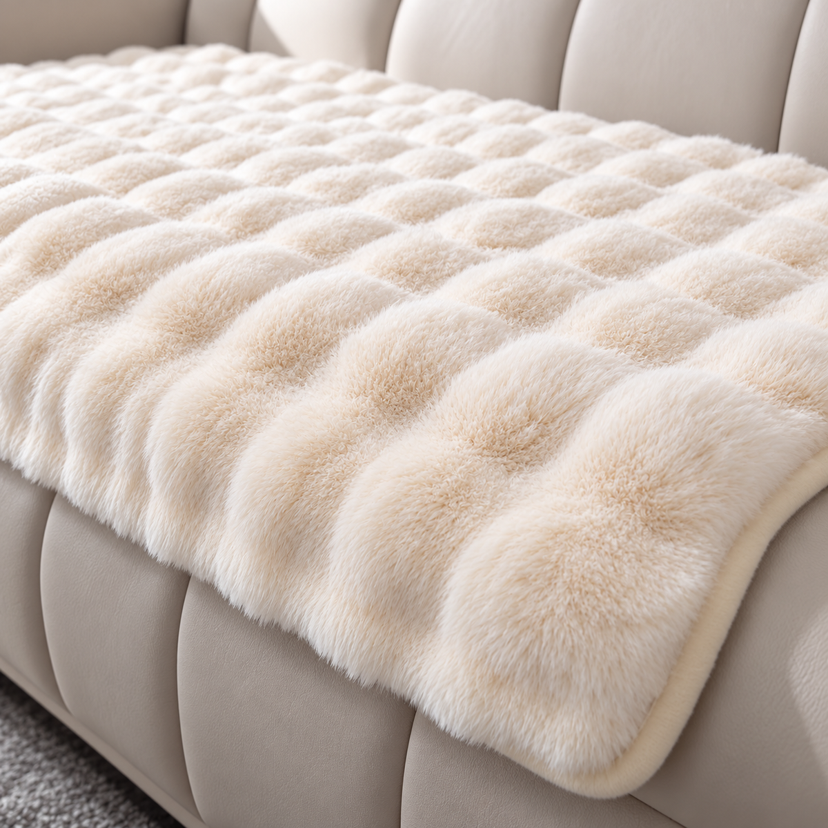 MDSASFD Faux Fur Sofa Panel – Beige White, 36 × 36 in – fabric detail