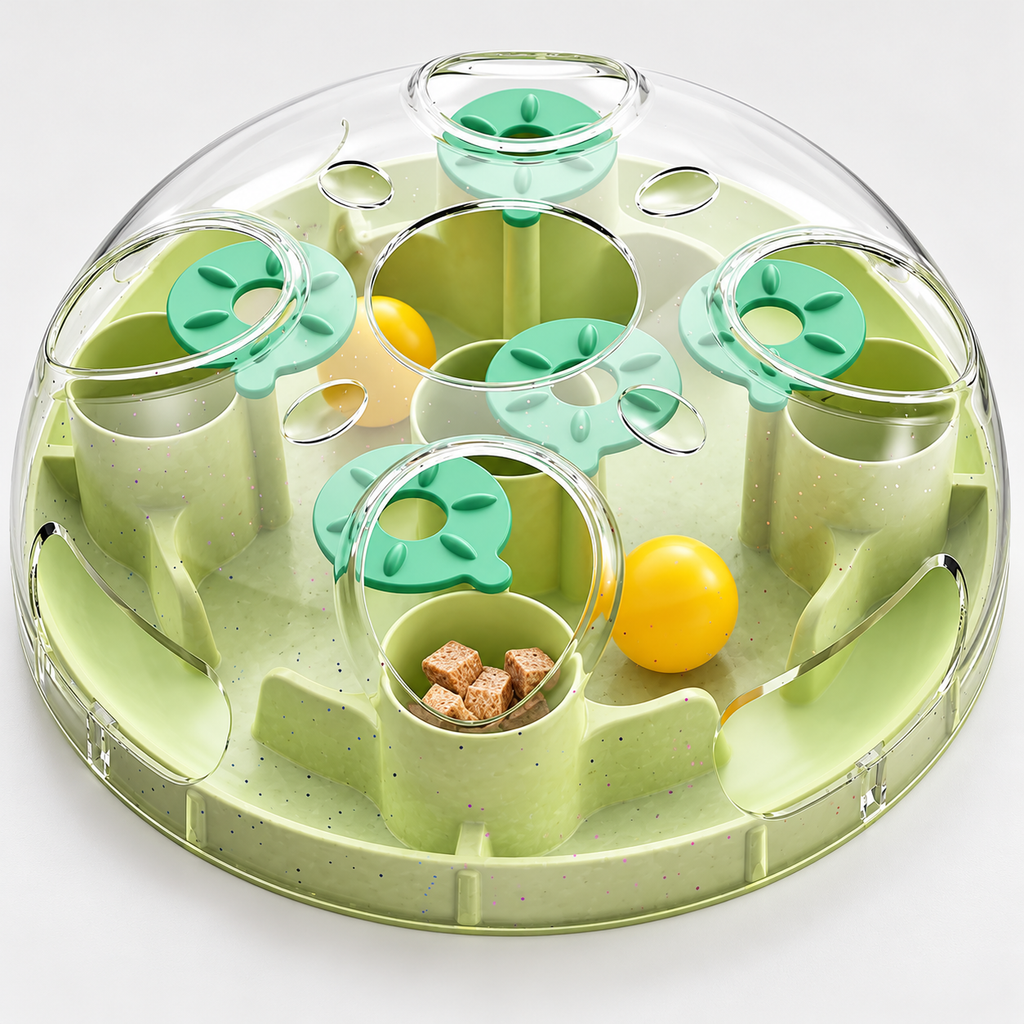 Detail of clear dome and paw-shaped treat lid