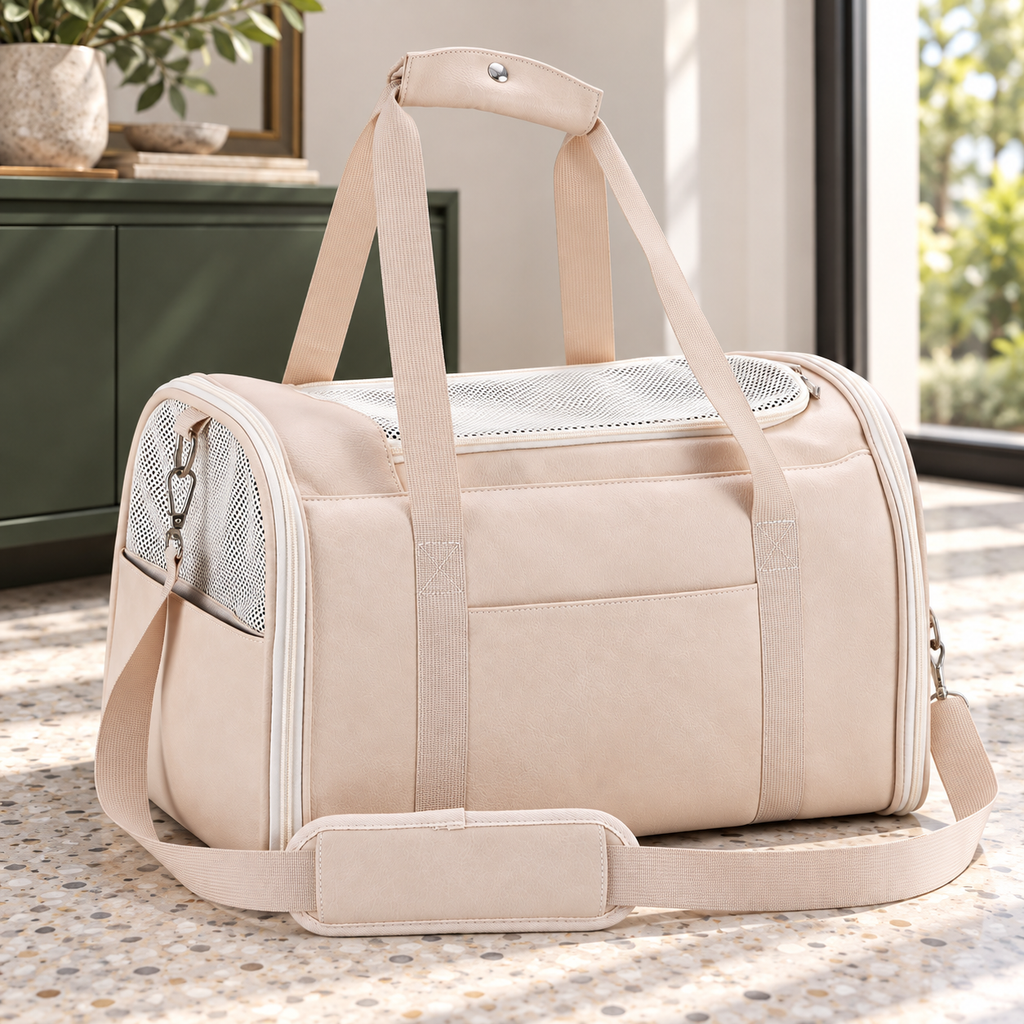 Empty ivory Lasaviin carrier on terrazzo floor