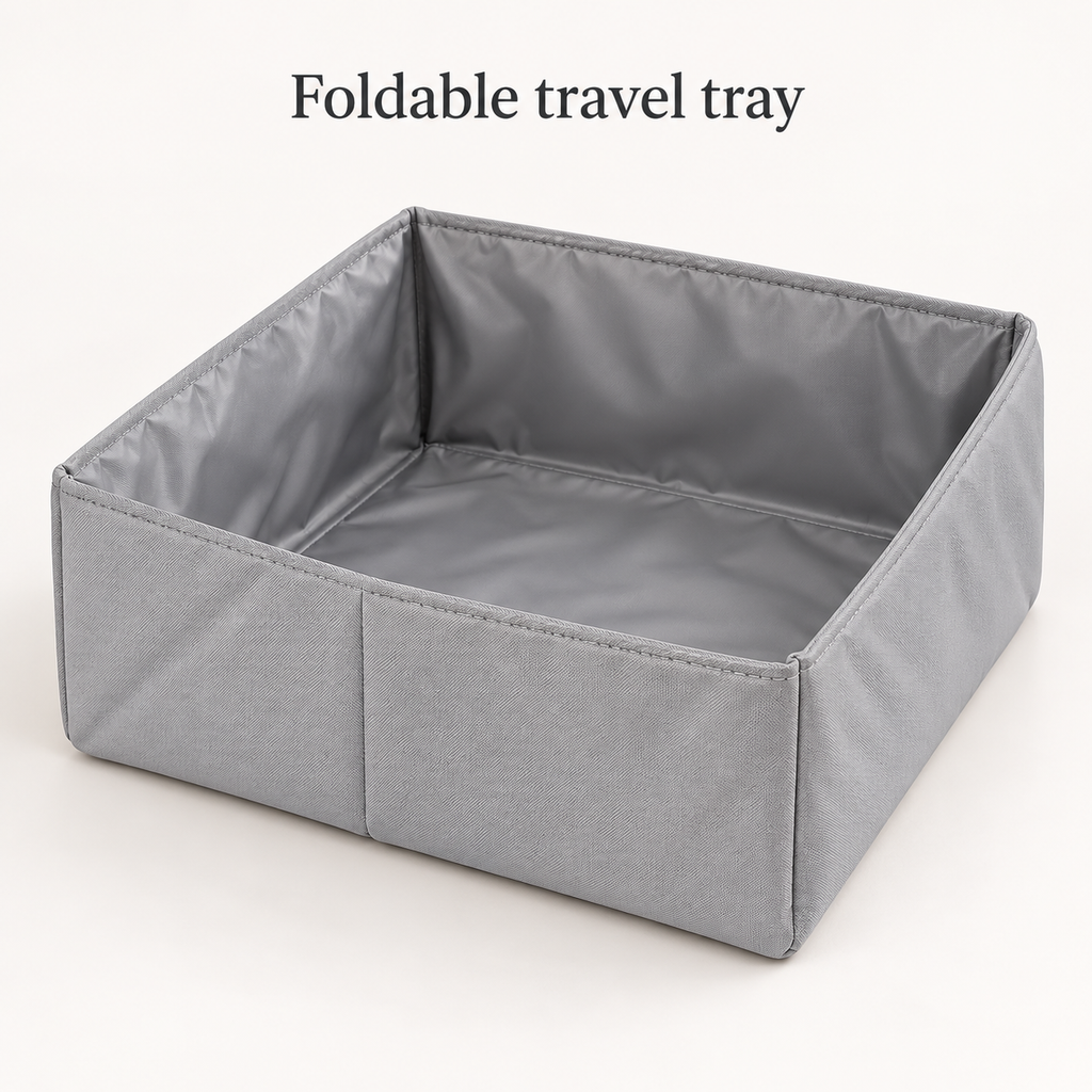 Foldable grey travel litter tray included with LitaiL backpack