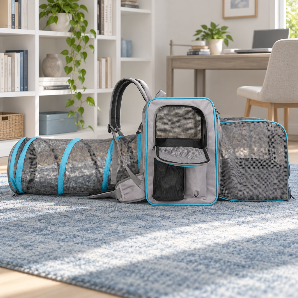 Empty LitaiL backpack with tunnel and mesh extension deployed