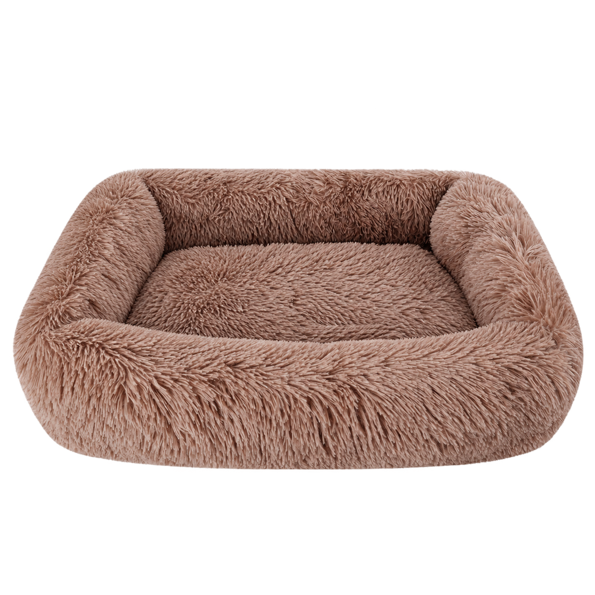 Brown fluffy dog bed isolated without animal